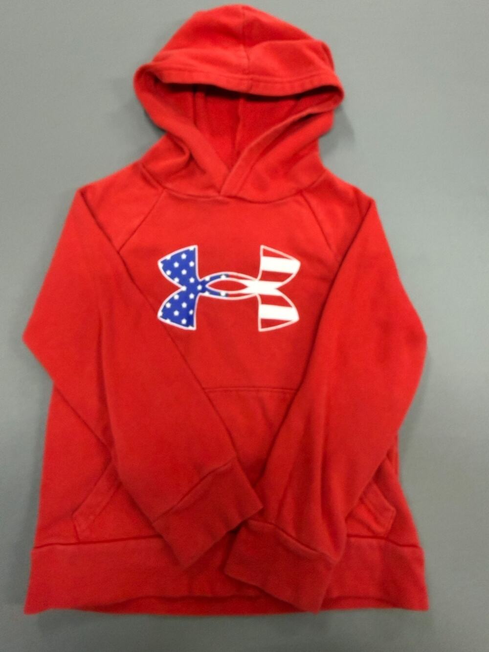 Under Armour Youth XS Hoodie Red American Flag Logo Kangaroo Pocket Pullover
